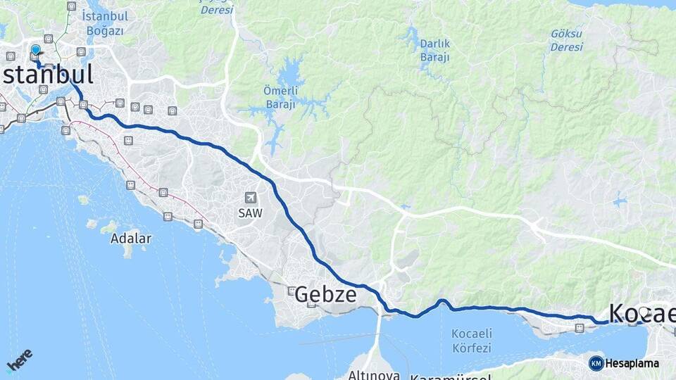 İstanbul Kağıthane İzmit Kocaeli Arası Kaç Km - Yol Haritası