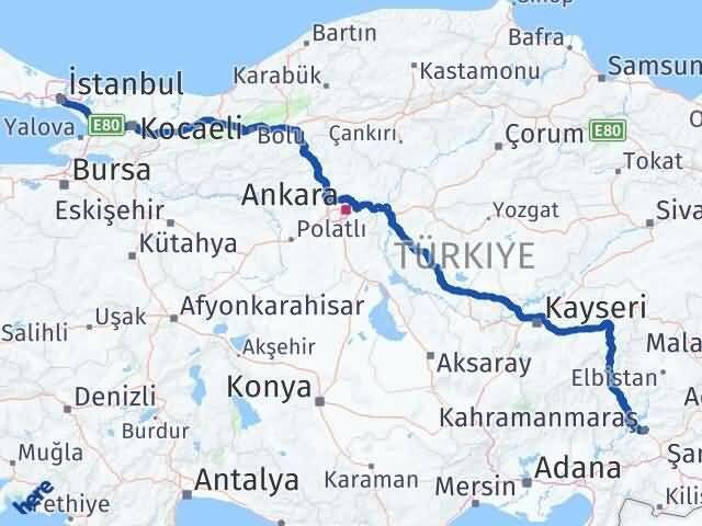 İstanbul Kağıthane Kahramanmaraş Arası Kaç Km - Yol Haritası