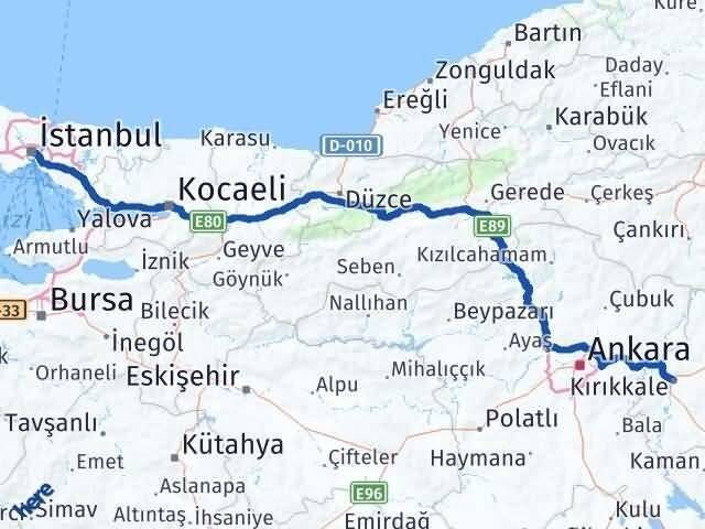İstanbul Kağıthane Kırıkkale Arası Kaç Km - Yol Haritası