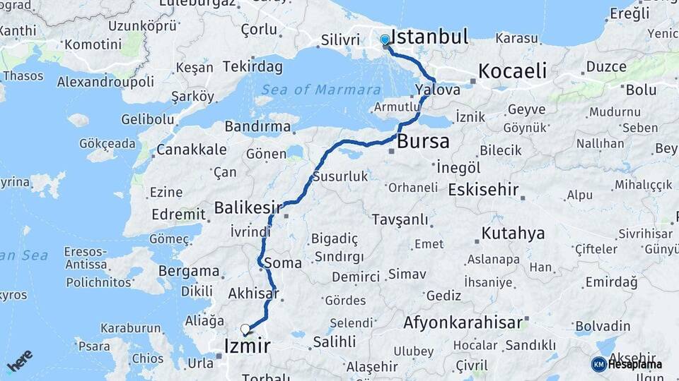 İstanbul Kağıthane Manisa Arası Kaç Km - Yol Haritası