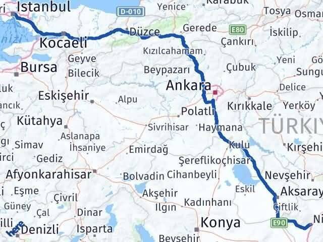 İstanbul Kağıthane Niğde Arası Kaç Km - Yol Haritası