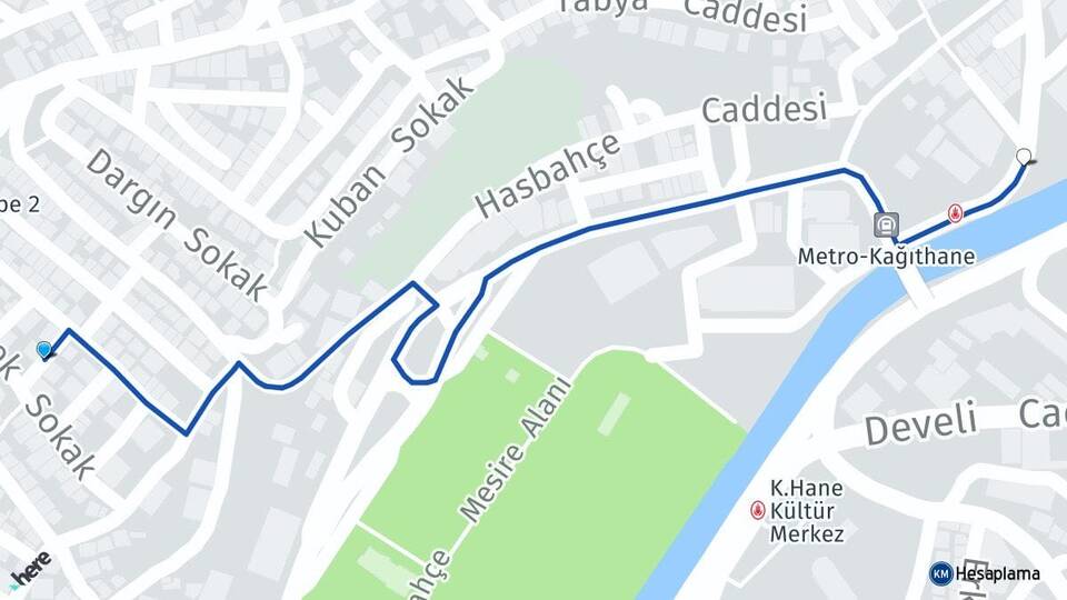 İstanbul Kağıthane Nurtepe Kağıthane Arası Kaç Km - Yol Haritası