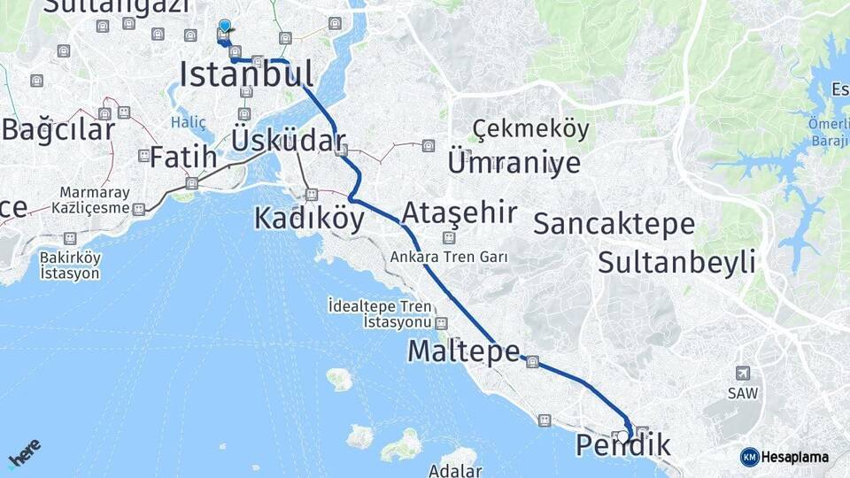 İstanbul Kağıthane Pendik Arası Kaç Km - Yol Haritası
