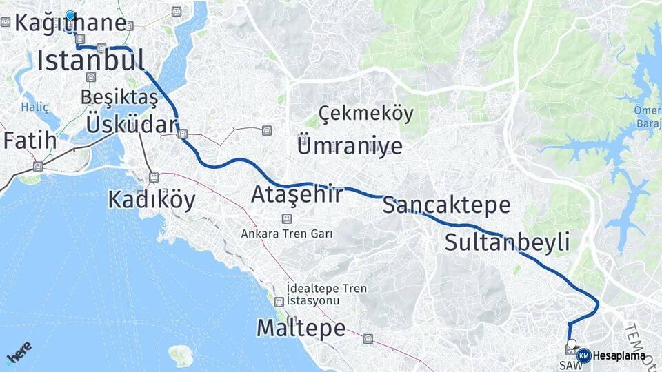 Kağıthane Sabiha Gökçen Havalimanı Arası Kaç Km - Yol Tarifi