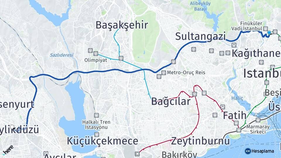 İstanbul Kağıthane Seyrantepe Beylikdüzü Arası Kaç Km - Yol Haritası