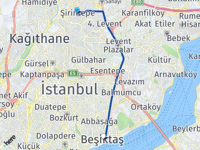 İstanbul Kağıthane Şirintepe Beşiktaş Arası Kaç Km - Yol Haritası
