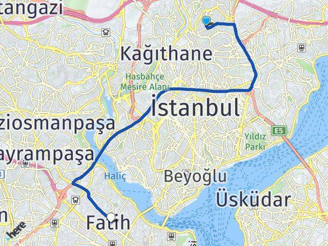İstanbul Kağıthane Şirintepe Fatih Arası Kaç Km - Yol Haritası