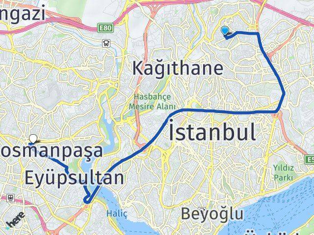 İstanbul Kağıthane Şirintepe Gaziosmanpaşa Arası Kaç Km - Yol Haritası