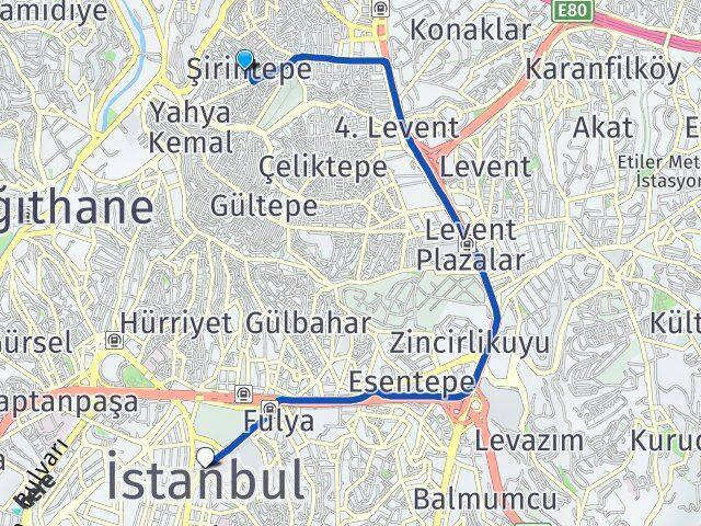 İstanbul Kağıthane Şirintepe Şişli Arası Kaç Km - Yol Haritası