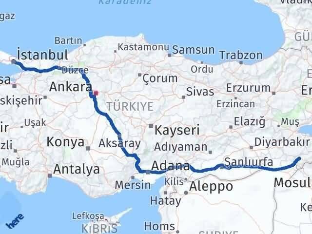 İstanbul Kağıthane Şırnak Arası Kaç Km - Yol Haritası