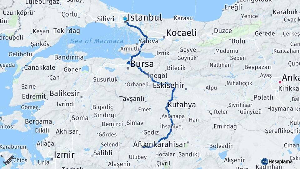 İstanbul Kağıthane Uşak Arası Kaç Km - Yol Haritası