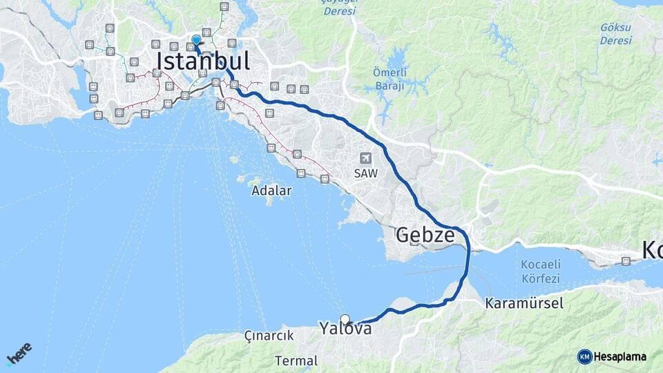 İstanbul Kağıthane Yalova Arası Kaç Km - Yol Haritası