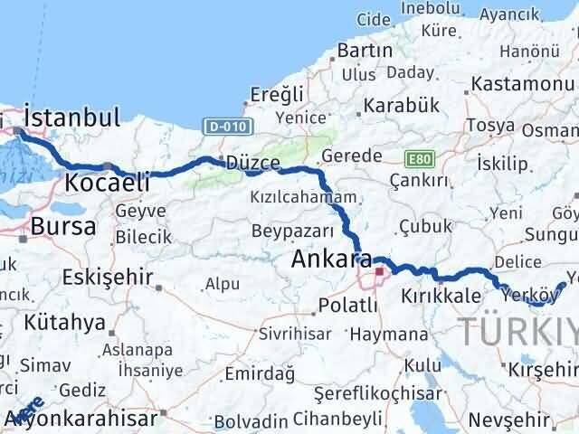 İstanbul Kağıthane Yozgat Arası Kaç Km - Yol Haritası