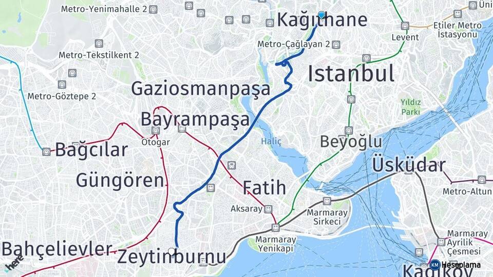 İstanbul Kağıthane Zeytinburnu Arası Kaç Km - Yol Haritası