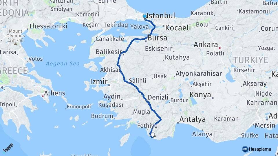 İstanbul Kalkan Kaş Antalya Arası Kaç Km - Yol Haritası