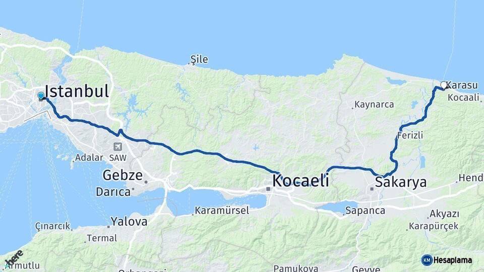 İstanbul Karasu Sakarya Arası Kaç Km - Yol Haritası