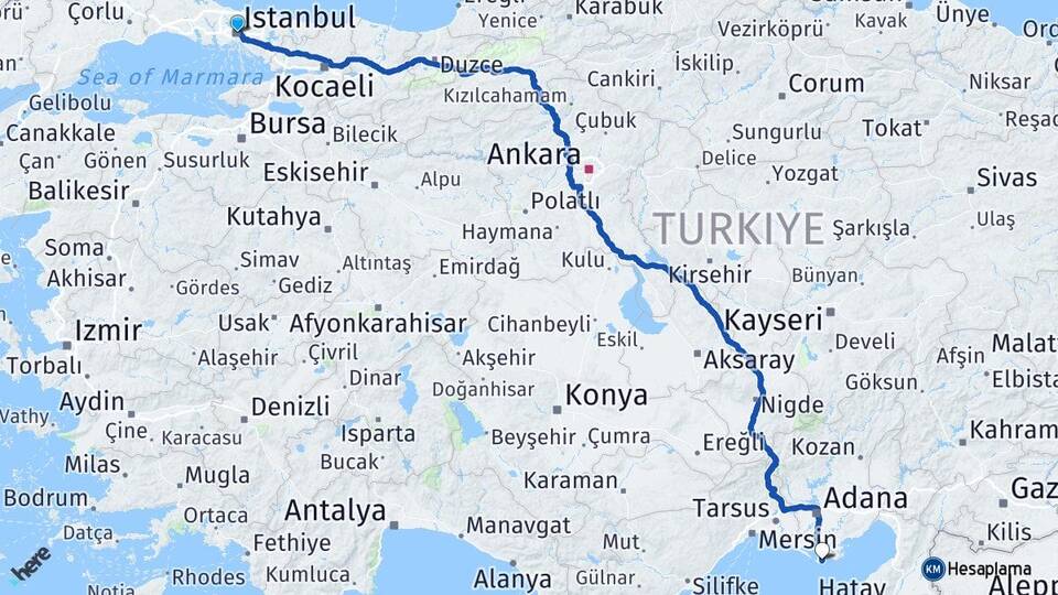 İstanbul Karataş Adana Arası Kaç Km - Yol Haritası