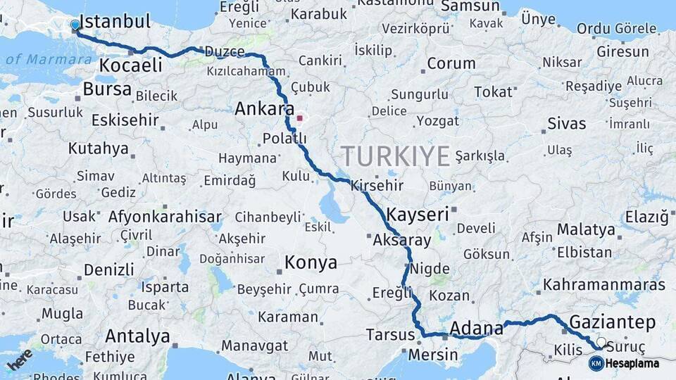 İstanbul Karkamış Arası Kaç Km - Yol Tarifi