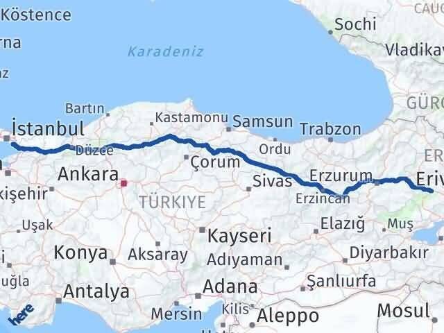 İstanbul Kartal Ağrı Arası Kaç Km - Yol Haritası