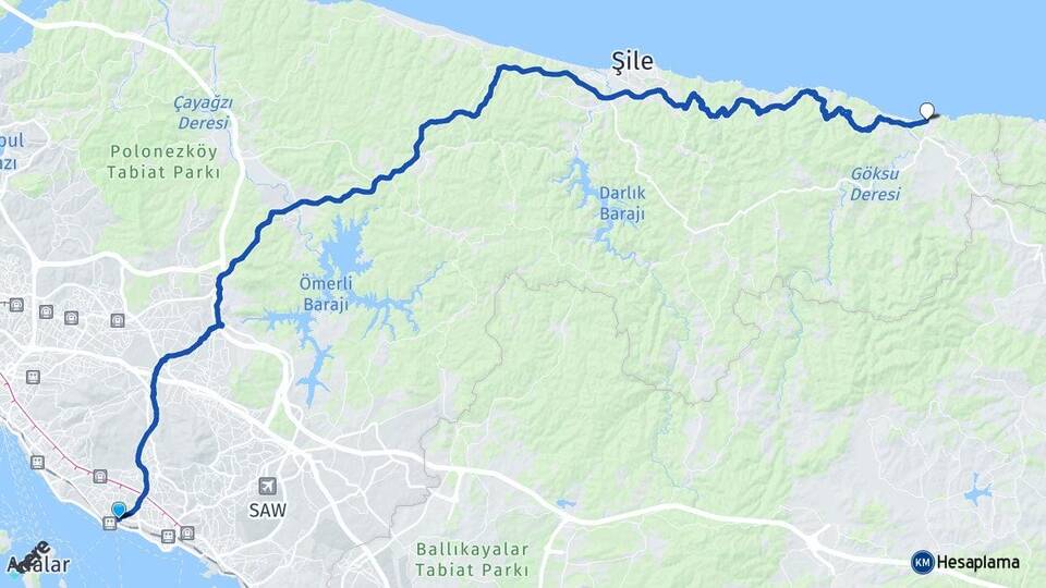 İstanbul Kartal Ağva Şile Arası Kaç Km - Yol Haritası