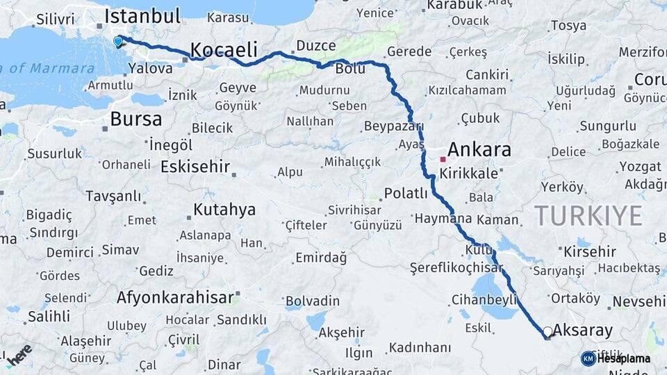 İstanbul Kartal Aksaray Arası Kaç Km - Yol Haritası