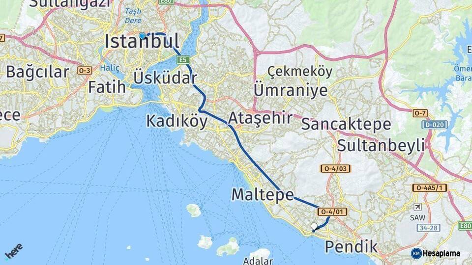 İstanbul Kartal Arası Kaç Km - Yol Haritası