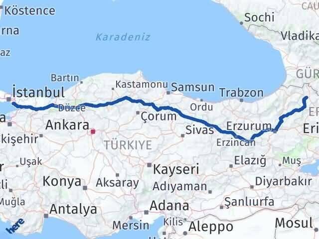 İstanbul Kartal Ardahan Arası Kaç Km - Yol Haritası