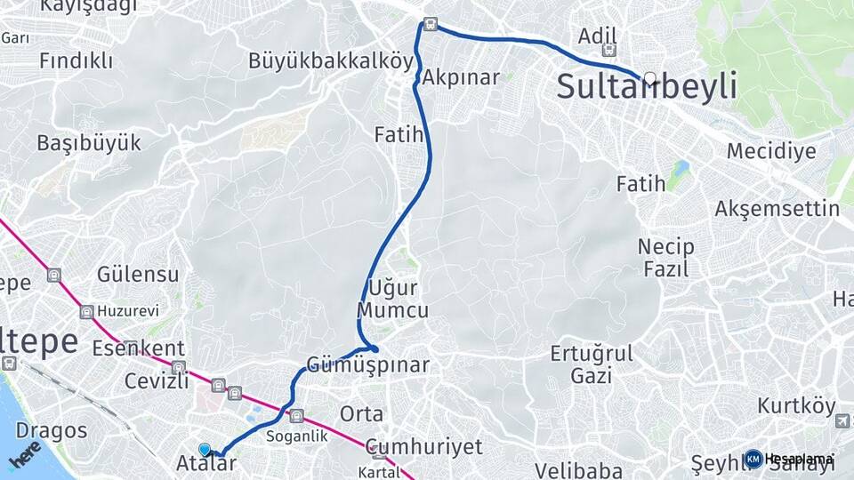 İstanbul Kartal Atalar Sultanbeyli Arası Kaç Km - Yol Haritası