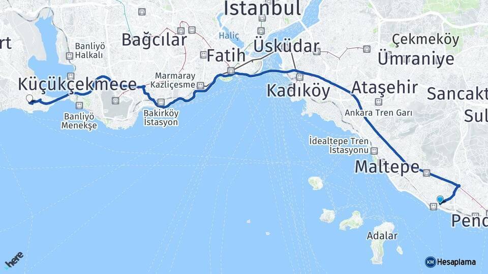 İstanbul Kartal Avcılar Arası Kaç Km - Yol Haritası