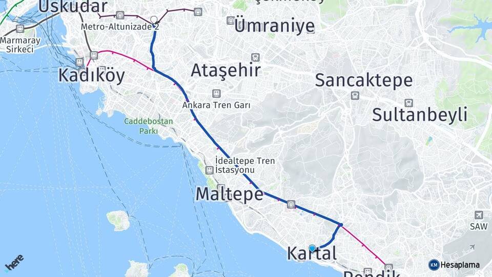 İstanbul Kartal Bulgurlu Üsküdar Arası Kaç Km - Yol Haritası