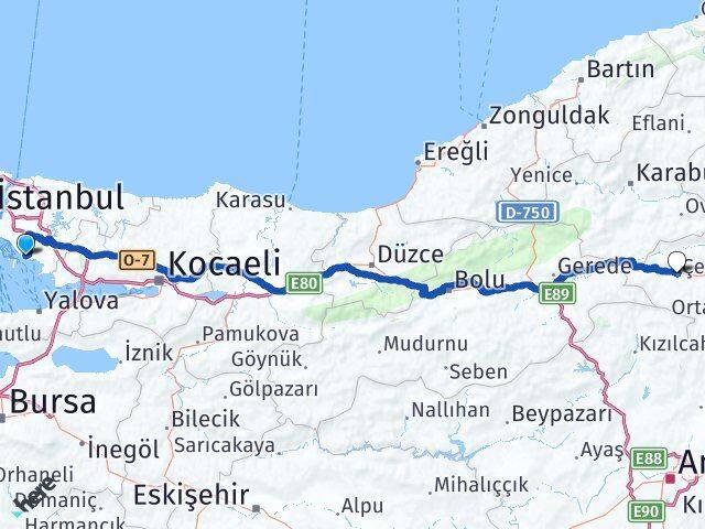 İstanbul Kartal Çerkeş Çankırı Arası Kaç Km - Yol Haritası