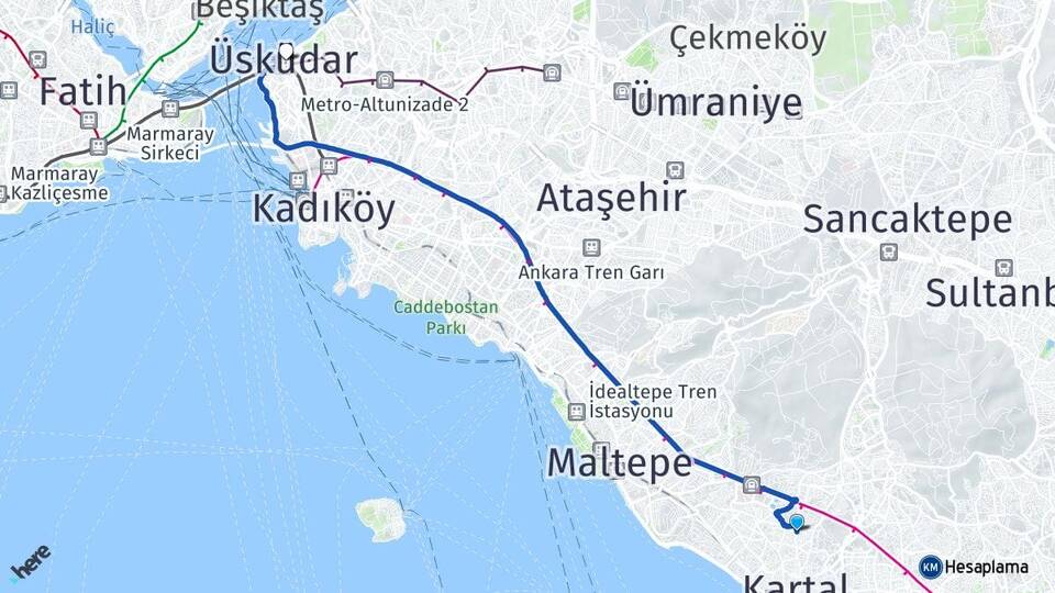 İstanbul Kartal Esentepe Üsküdar Arası Kaç Km - Yol Haritası