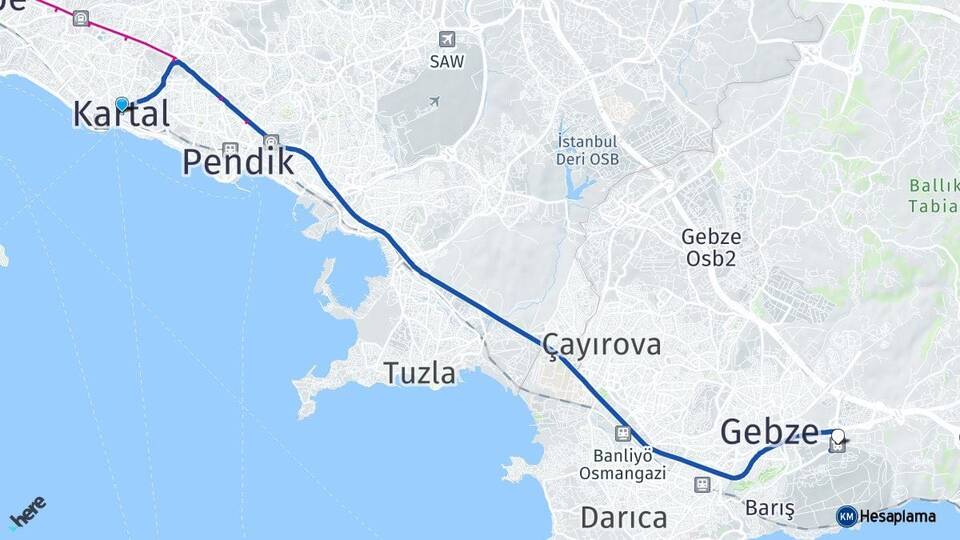İstanbul Kartal Gebze Otogarı Arası Kaç Km - Yol Haritası