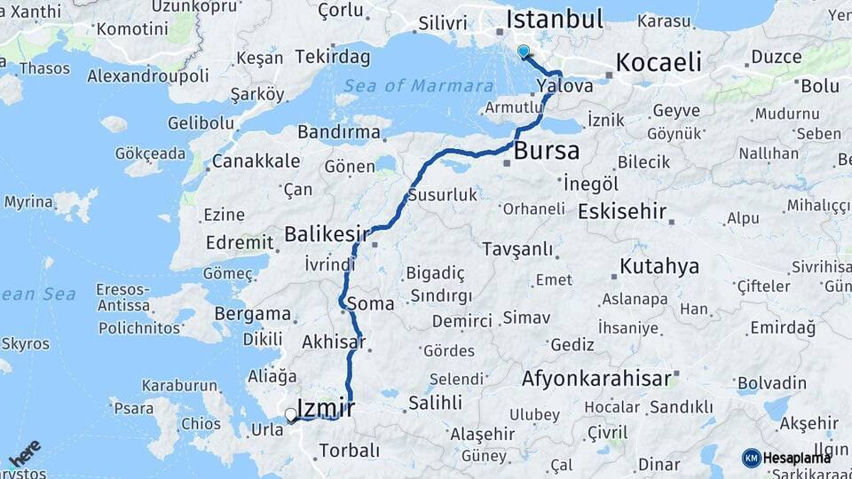 İstanbul Kartal İzmir Arası Kaç Km - Yol Haritası