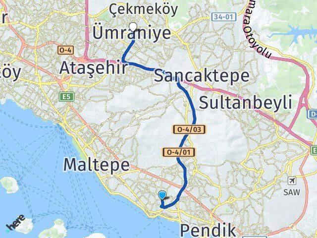 İstanbul Kartal Karlıktepe Ümraniye Arası Kaç Km - Yol Haritası