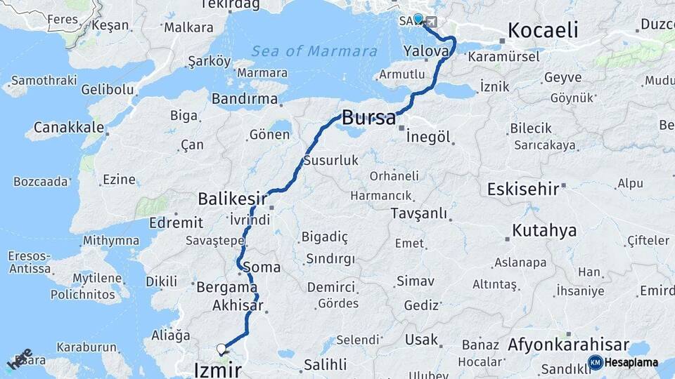 İstanbul Kartal Manisa Arası Kaç Km - Yol Haritası