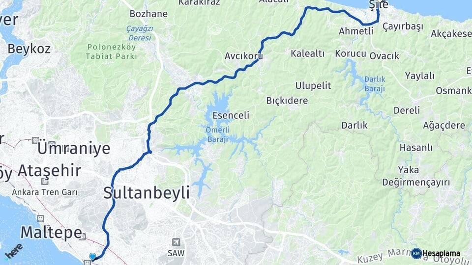İstanbul Kartal Şile Arası Kaç Km - Yol Haritası