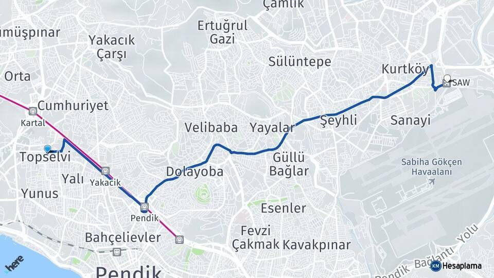 Topselvi Sabiha Gökçen Havalimanı Arası Kaç Km - Yol Tarifi