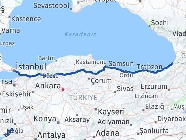 İstanbul Kemalpaşa Artvin Arası Kaç Km - Yol Haritası