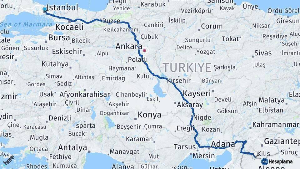 İstanbul Kilis Arası Kaç Km - Yol Haritası