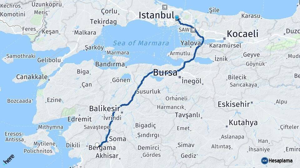 İstanbul Kınık İzmir Arası Kaç Km - Yol Haritası