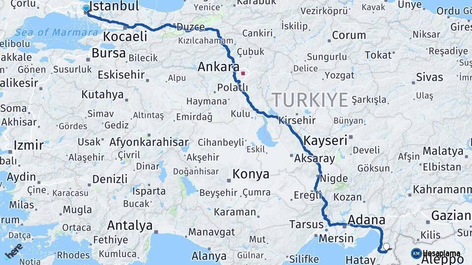 İstanbul Kırıkhan Hatay Arası Kaç Km - Yol Haritası