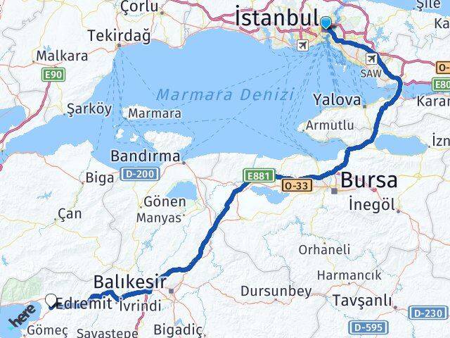 İstanbul Koca Seyit Havalimanı Arası Kaç Km - Yol Haritası