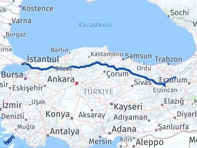 İstanbul Küçükçekmece Bayburt Arası Kaç Km - Yol Haritası