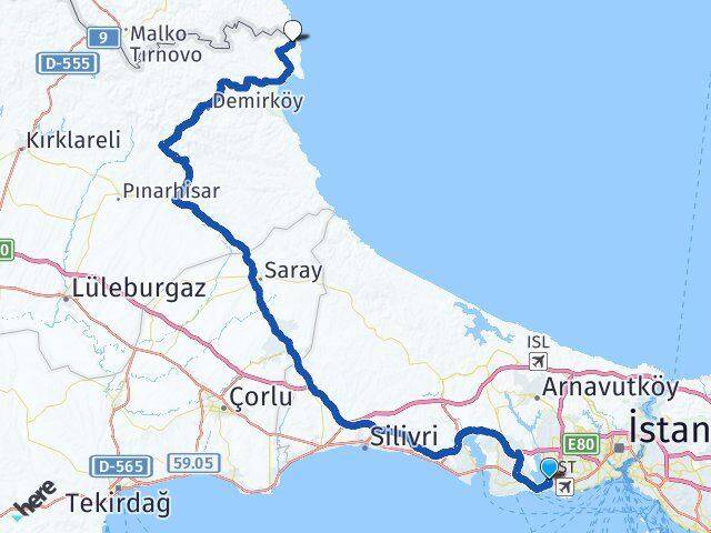 İstanbul Küçükçekmece Beğendik Demirköy Kırklareli Arası Kaç Km - Yol Haritası