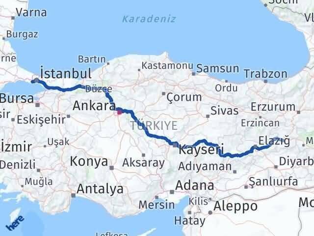 İstanbul Küçükçekmece Bingöl Arası Kaç Km - Yol Haritası