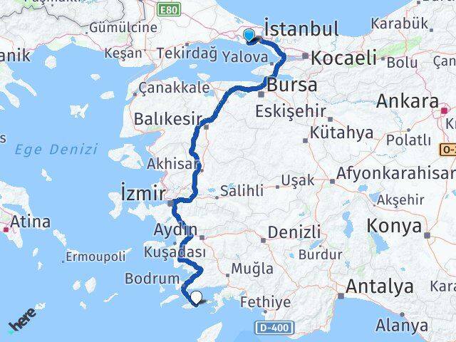 İstanbul Küçükçekmece Cennet Datça Muğla Arası Kaç Km - Yol Haritası