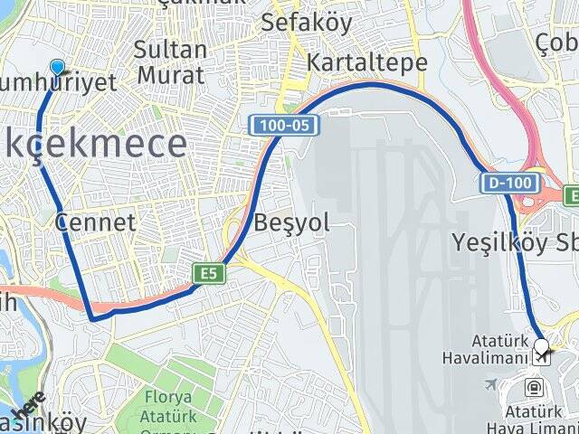 Cumhuriyet Atatürk Havalimanı Arası Kaç Km - Yol Tarifi
