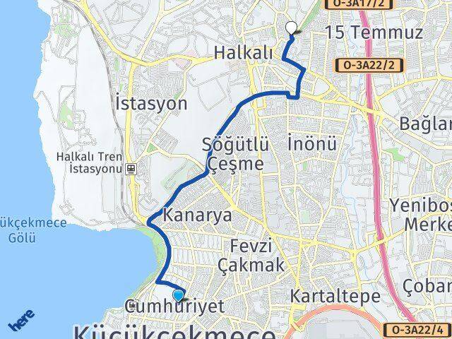 Cumhuriyet Halkalı Arası Kaç Km - Yol Tarifi