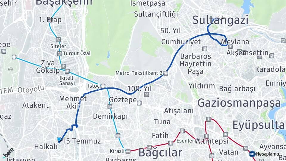 İstanbul Küçükçekmece Halkalı Sultangazi Arası Kaç Km - Yol Haritası